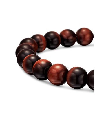 Men's Spiritual Beads Bracelet in Sterling Silver with Red Tigers Eye, 8mm
