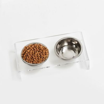 Small Double Bowl Pet Feeder, 1 Pint Bowls
