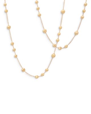 18K Yellow Gold Africa Textured Bead Long Strand Necklace, 36"