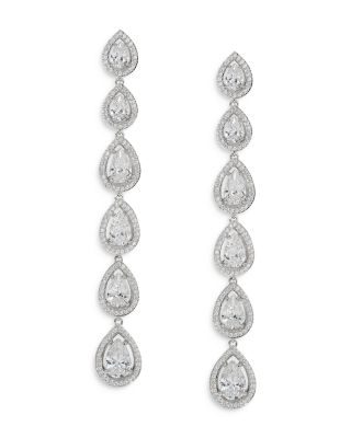 Radiant Cubic Zirconia Halo Linear Drop Earrings 