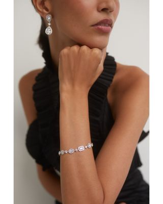 Radiant Cubic Zirconia Halo Flex Bracelet in Rhodium Plated