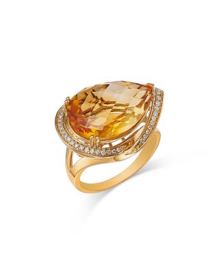 Bloomingdale's Fine Collection - Citrine & Diamond Pear Shaped Ring in 14K Yellow Gold