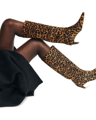Women's Remy Leopard Print Calf Hair Knee High Boots