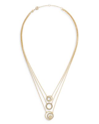 Tory Burch - Miller Double T Pav&eacute; Circle Layered Pendant Necklace in 18K Gold Plated, 15"-16.7"