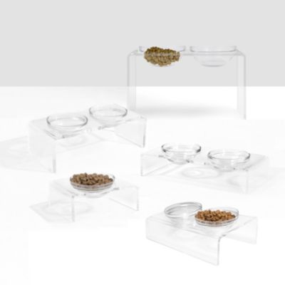 Small Clear Double Glass Bowl Pet Feeder, 1 Quart Bowls
