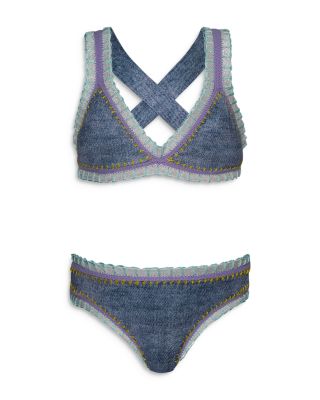 PQ Swim - Girls' Rainbow Embroidered Two Piece Swimsuit - Big Kid