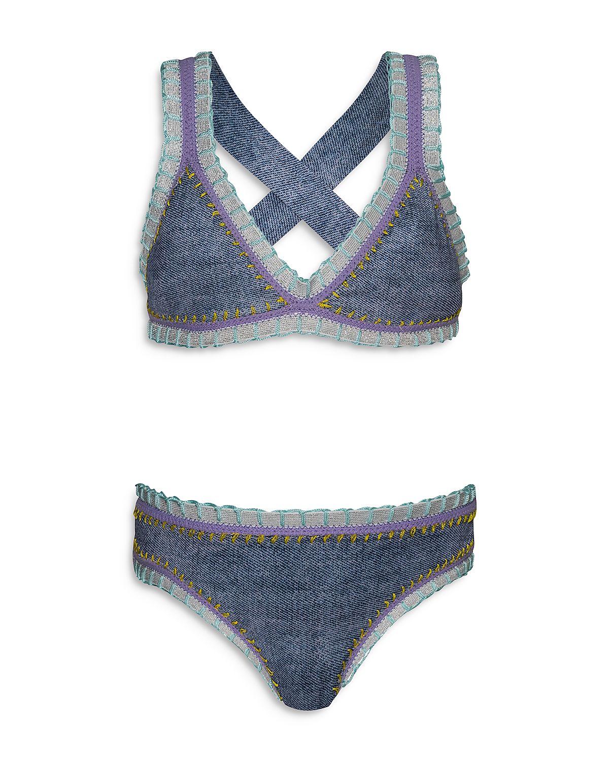 Pq Swim Girls' Rainbow Embroidered Two Piece Swimsuit - Big Kid