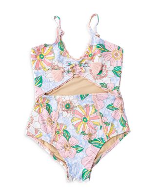 Shade Critters - Girls' Retro Floral Monokini One Piece Swimsuit - Little Kid, Big Kid