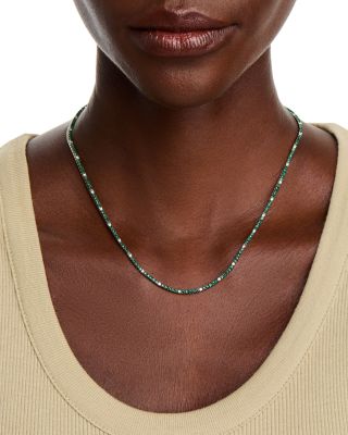 Emerald & Diamond Tennis Necklace in 14K White Gold, 17"