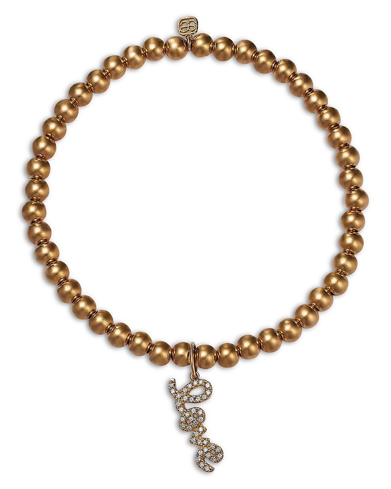 Sydney Evan 14k Yellow Gold Love Script Charm Beaded Bracelet With Diamonds, 0.12 Ct. T. W. In Gold