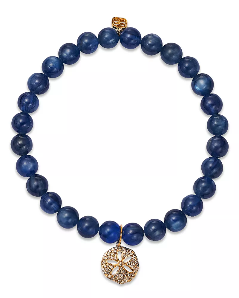 Sydney Evan Pave Diamond Sand Dollar Charm Kyanite Luxuria Beaded Bracelet