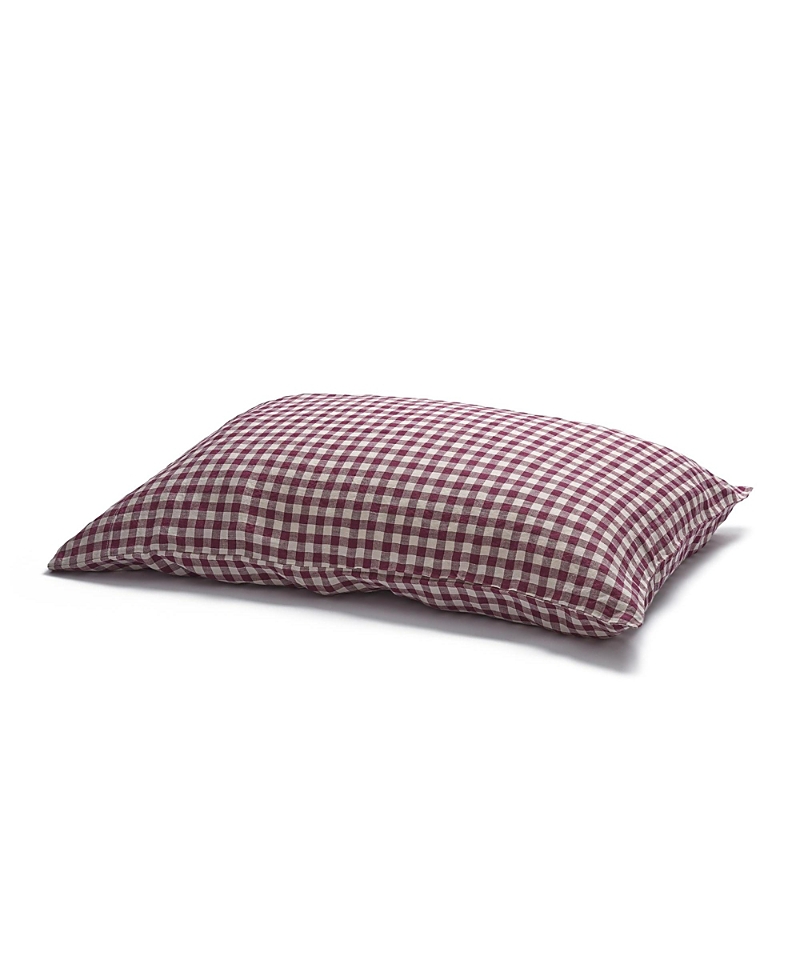Piglet In Bed Gingham Linen Blend Pillowcase Pair, Square Decorative Pilllow In Berry Gingham