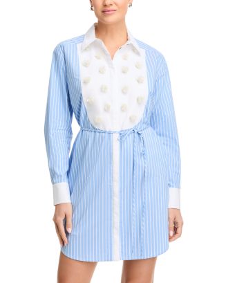 Cinq à Sept Debbie Embellished Striped Shirt Dress