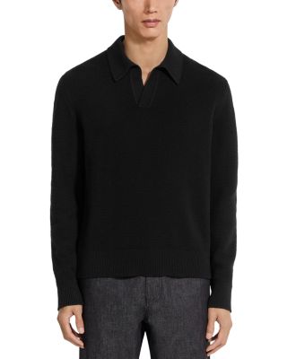 Zegna Melange Oasi Cashmere Textured Long Sleeve Polo Shirt