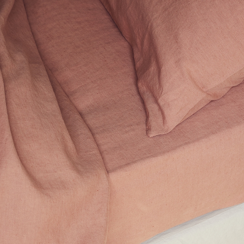 Piglet In Bed Plain Linen Blend Fitted Sheet In Warm Clay