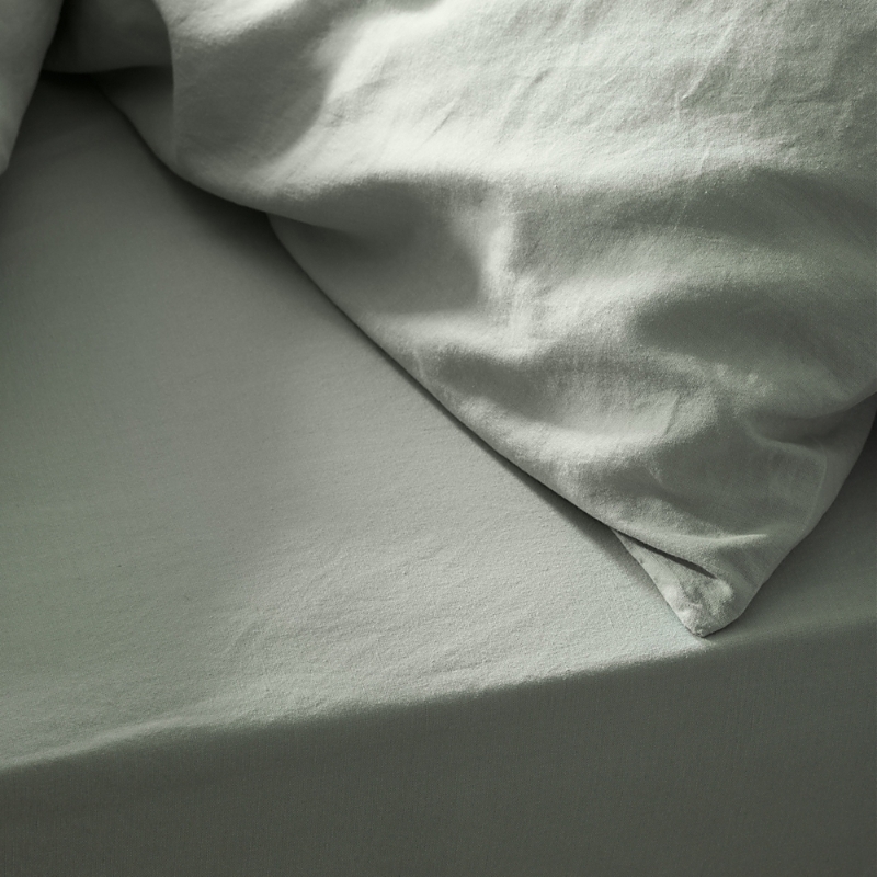 Piglet In Bed Plain Linen Blend Fitted Sheet In Sage Green