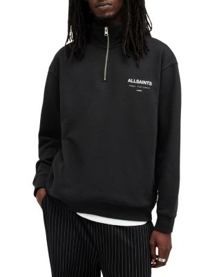 Allsaints Underground Cotton Logo Print Oversized Fit Half Zip Sweatshirt