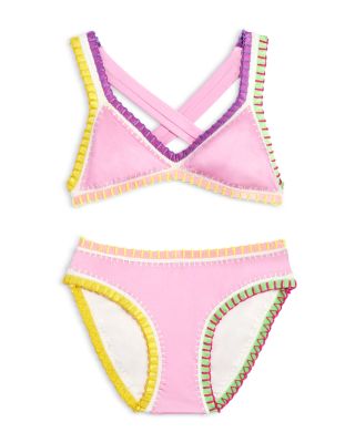 PQ Swim - Girls' Rainbow Embroidered Two Piece Swimsuit - Little Kid, Big Kid
