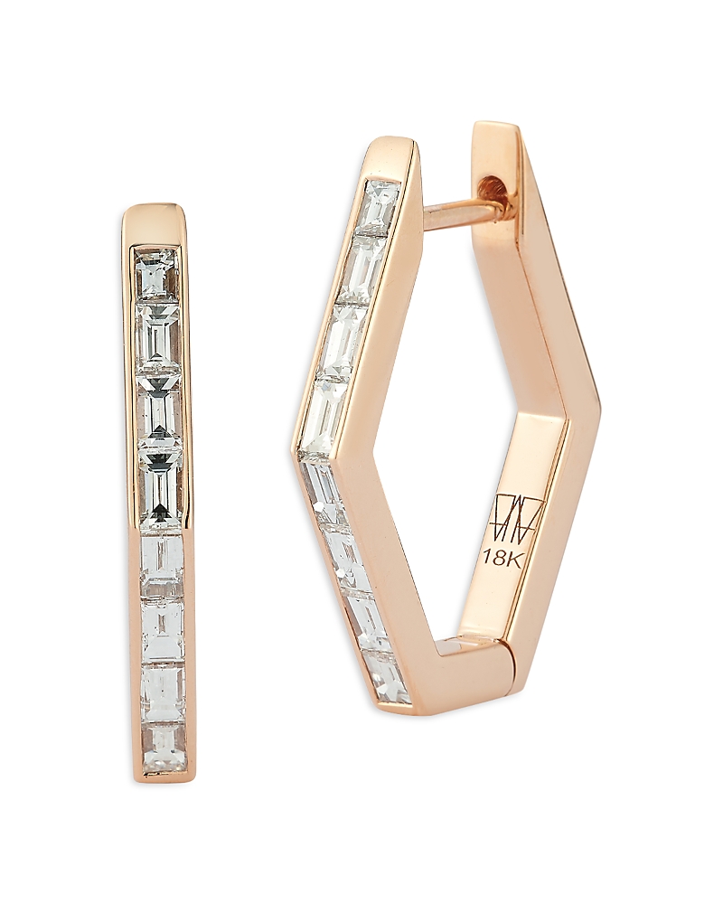 Walters Faith 18k Rose Gold Diamond Baguette Hexagon Hoop Earrings In Rose Gold
