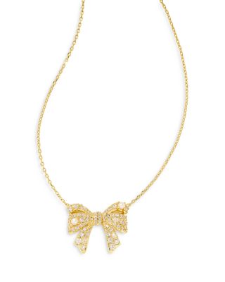 Krista Cubic Zirconia & Cultured Freshwater Pearl Bow Adjustable Pendant Necklace in Gold Tone, 19" 
