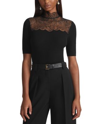 Lafayette 148 New York - Lace Trim Ribbed Sweater