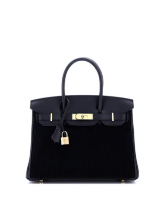Pre-Owned Hermes 30 Cote a Cote Birkin Handbag Black Tuffetage and Swift with Gold Hardware