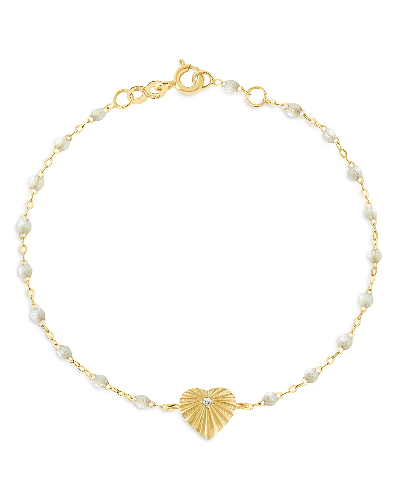 Gigi Clozeau Gig Clozeau 18k Yellow Gold Heart Lumiere Diamond & Opal Bracelet In Cream/gold