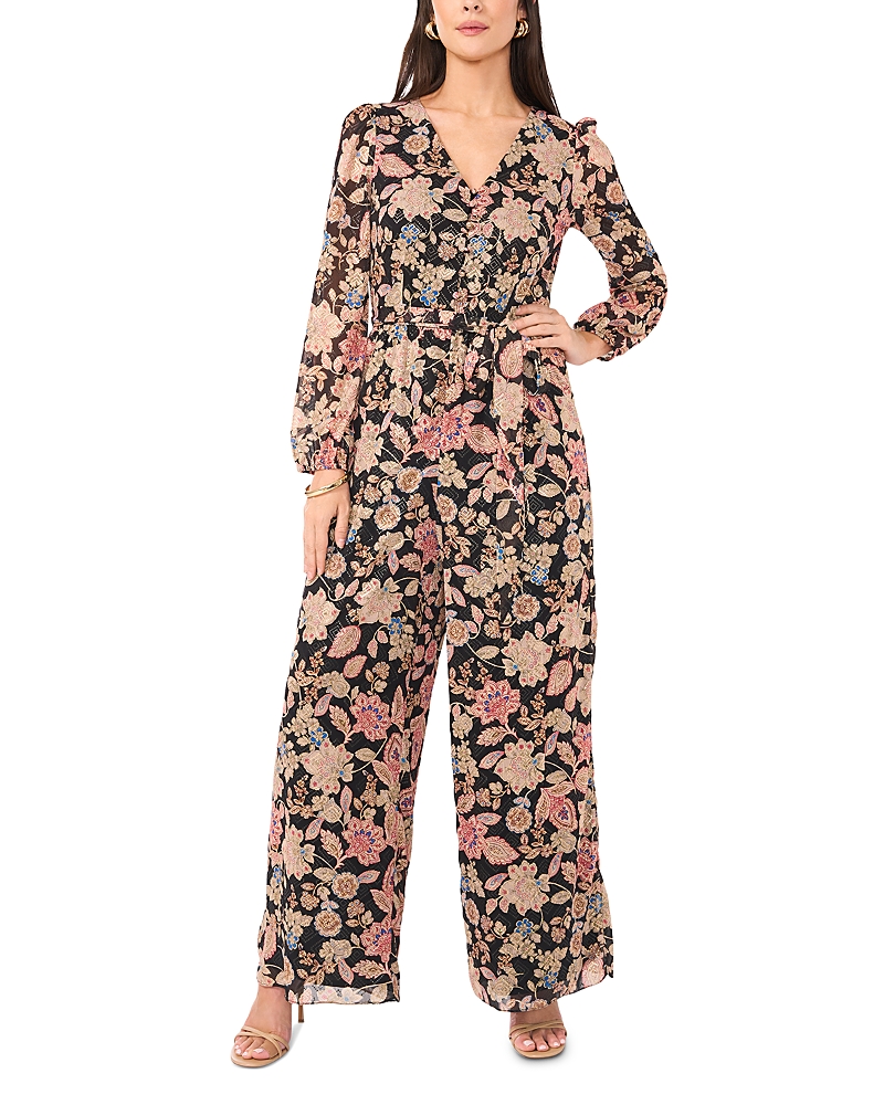 Shop Vince Camuto V Neck Tie Waist Jumpsuit In Rich Black