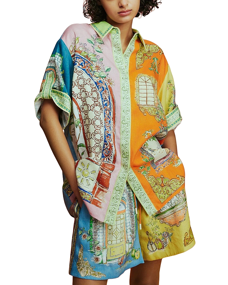 Alemais Multicoloured Colour-block Linen Shirt In Multi