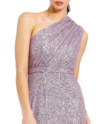 Sequined Ruched One Shoulder Gown