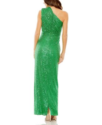 Sequined Ruched One Shoulder Gown