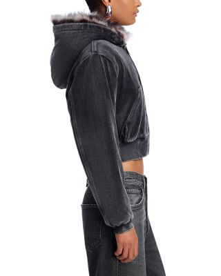alexanderwang Faux Fur Trim Cropped Hoodie | Bloomingdale's