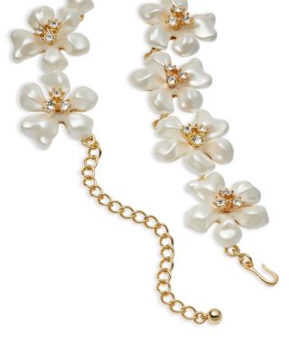 Kenneth Jay Lane - Imitation Pearl & Crystal Flower Statement Necklace, 15-19"