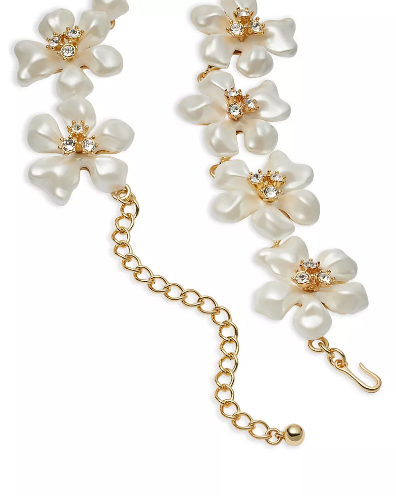 Kenneth Jay Lane Imitation Pearl & Crystal Flower Statement Necklace, 15