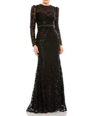 Mac Duggal - Embellished High Neck Long Sleeve Gown