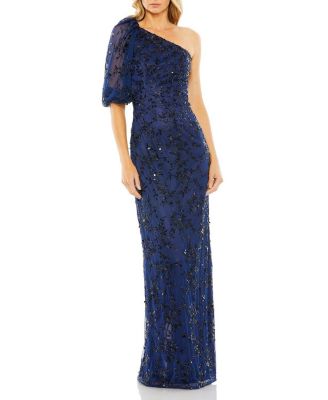 Mac Duggal - One Shoulder Puff Sleeve Embellished Column Gown