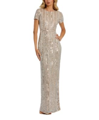 Mac Duggal - High Neck Half Puff Sleeve Embellished Gown