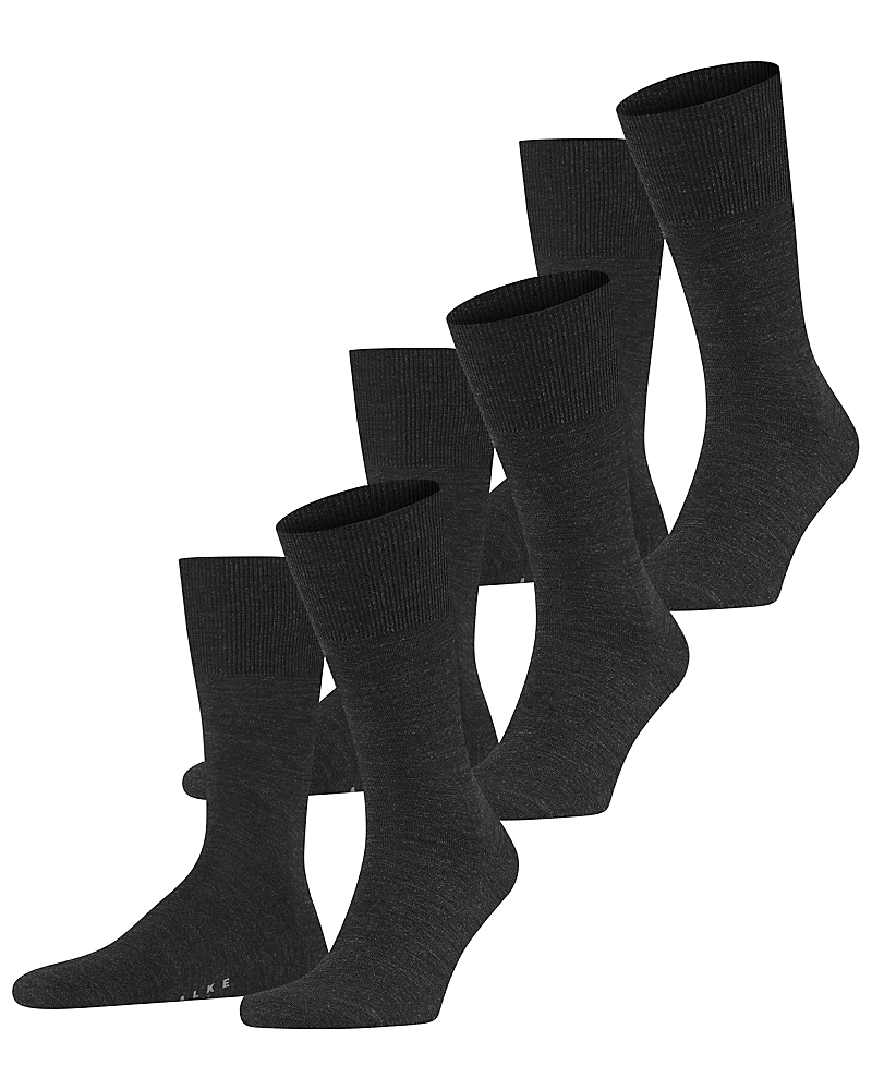 Falke Airport Wool Blend Crew Socks, Pack Of 3 In Anthracite Melange