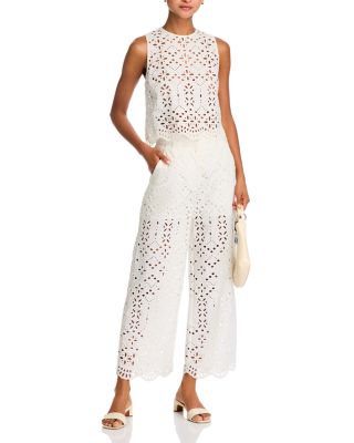 Veronica Beard - Adelyn Eyelet Button Back Top & Adelyn Eyelet Wide Leg Pants