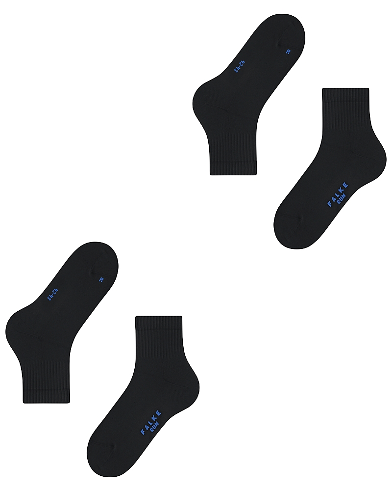 Shop Falke Run Cotton Blend Solid Ribbed Ankle Socks, Pack Of 2 In Black