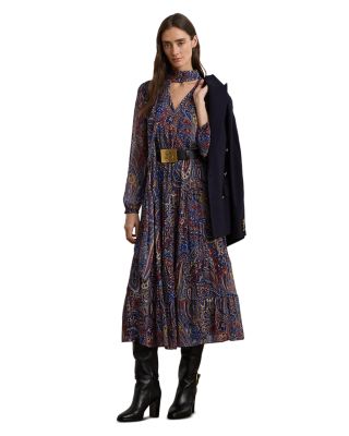 Ralph Lauren - Paisley Chiffon Tiered Tie Neck Dress