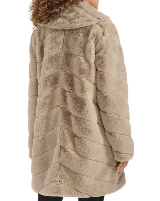 Grooved Faux Fur Coat