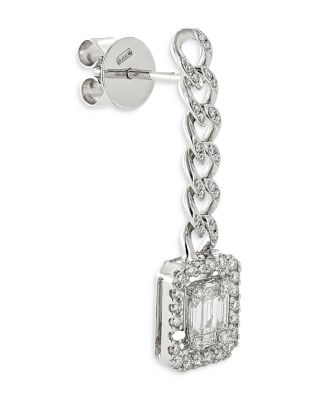 18K White Gold Groumette Link Dangling Earrings with Diamonds, 0.96 tcw
