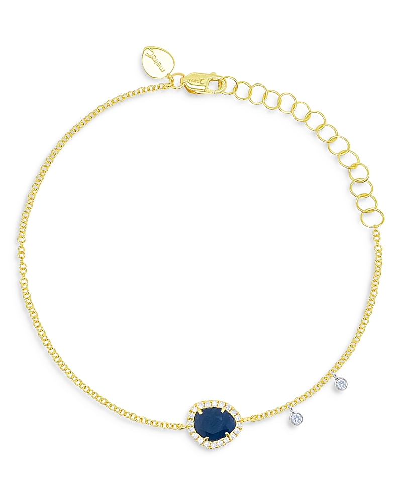 Meira T 14k Yellow Gold Rough Blue Sapphire & Diamond Halo Link Bracelet In Blue/gold