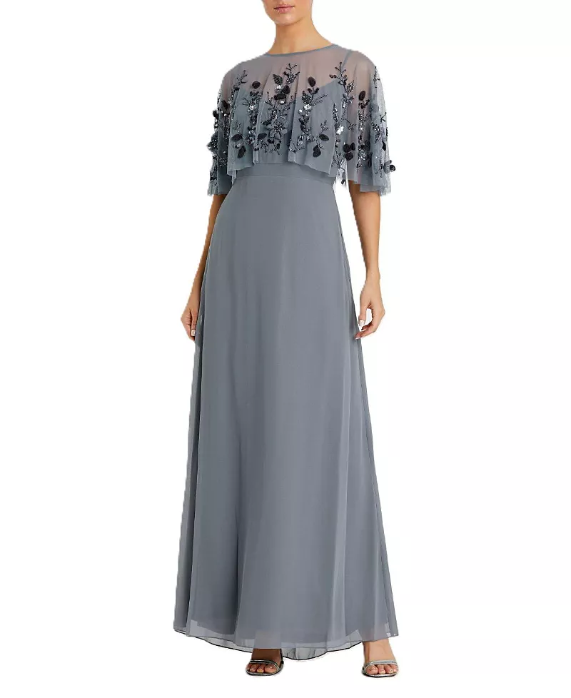 Mac Duggal Sleeveless Gown with Embellished Cape