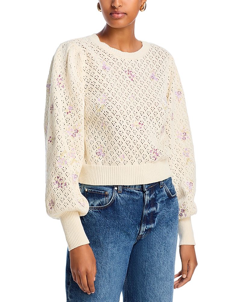AQUA FLORAL POINTELLE LONG SLEEVE SWEATER - EXCLUSIVE