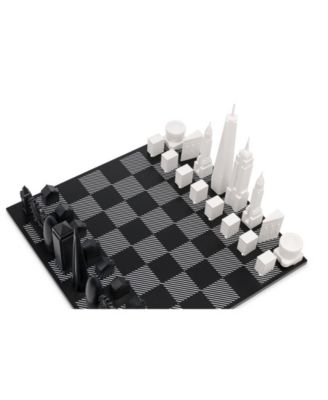 Chess Set Acrylic LONDON vs NEW YORK with B/W Hatch Board - Age 14+ Years
