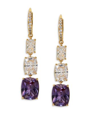 Nadri Cubic Zirconia & Purple Stone Graduated Triple Drop Earrings in 18K Gold Plated