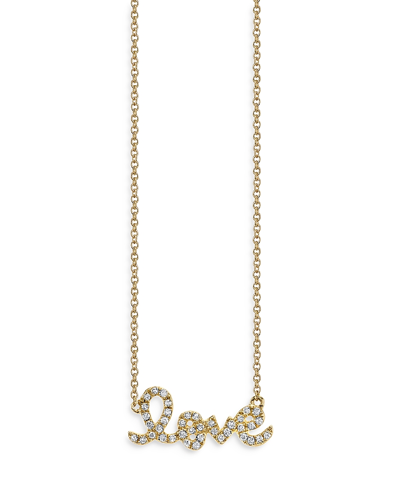 Sydney Evan 14K Yellow Gold Diamond Love Script Pendant Necklace, 18