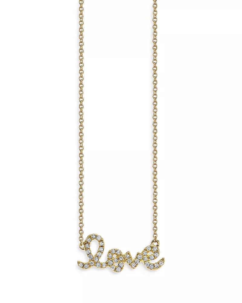 Sydney Evan 14K Yellow Gold Diamond Love Script Pendant Necklace, 18